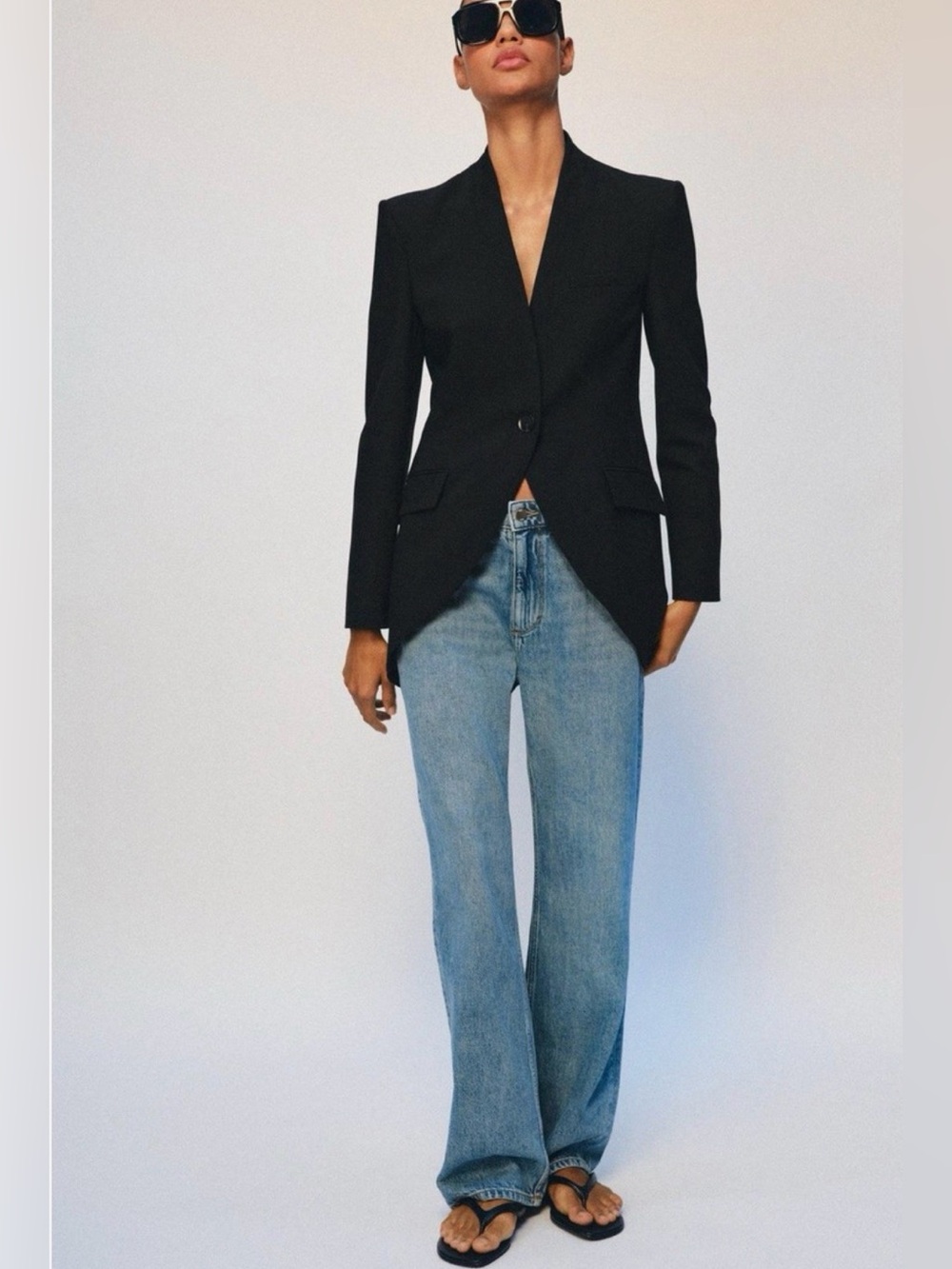 ZARA Asymmetric Padded Shoulder Blazer Black Size Large